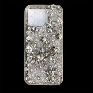 Silver Rhinestone iPhone 16 Pro Max Case with Camera Cutout